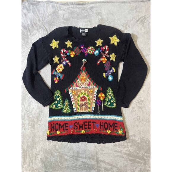 Beldoch Popper Home Sweet Home Ugly Christmas Sweater Women’s GrannyCore Medium - Picture 2 of 9